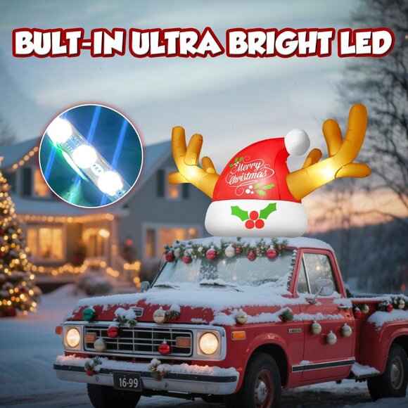 ⚡8.5FT Christmas Inflatable Santa Hat Reindeer Antler Car Outdoor Decoration - Picture 3 of 6